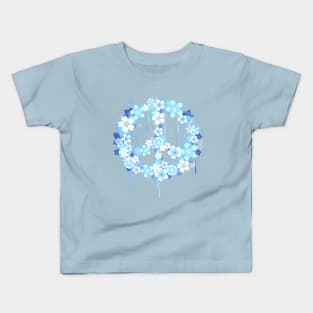 Peace symbol ( Peace sign ) with flowers on a blue background Kids T-Shirt